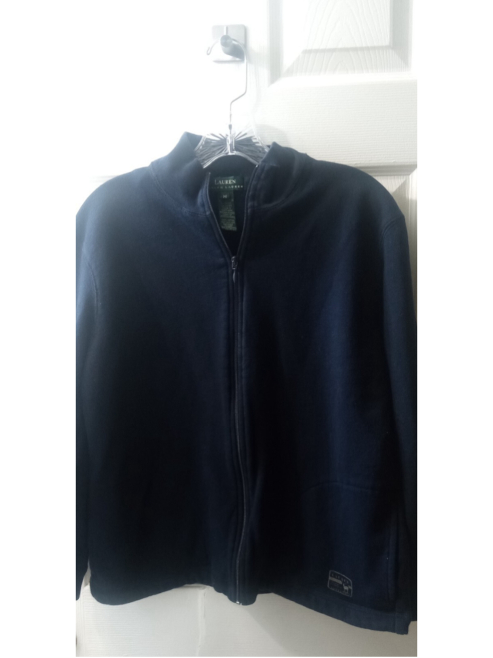 Vintage Lauren Ralph Lauren Navy Blue Full Zip Sweatshirt Cotton Sz M Preppy